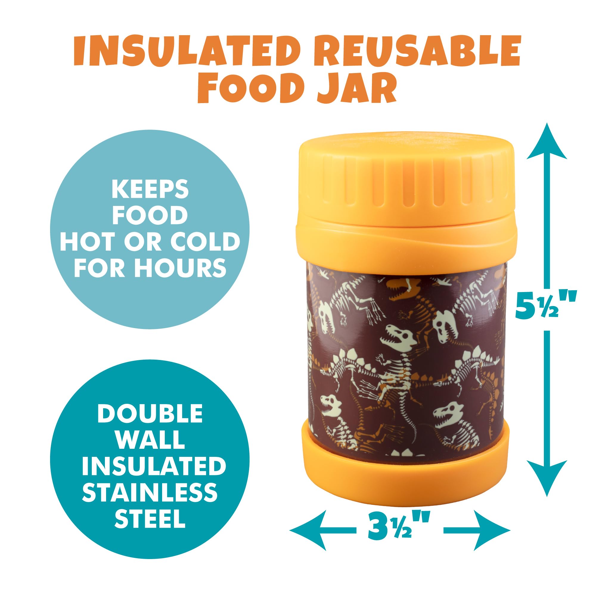 Bentology Stainless Steel Insulated 13Oz Lunch Jar Thermos For Kids- Dinosaur- Large Leak-Proof Storage For Hot Or Cold Food, So