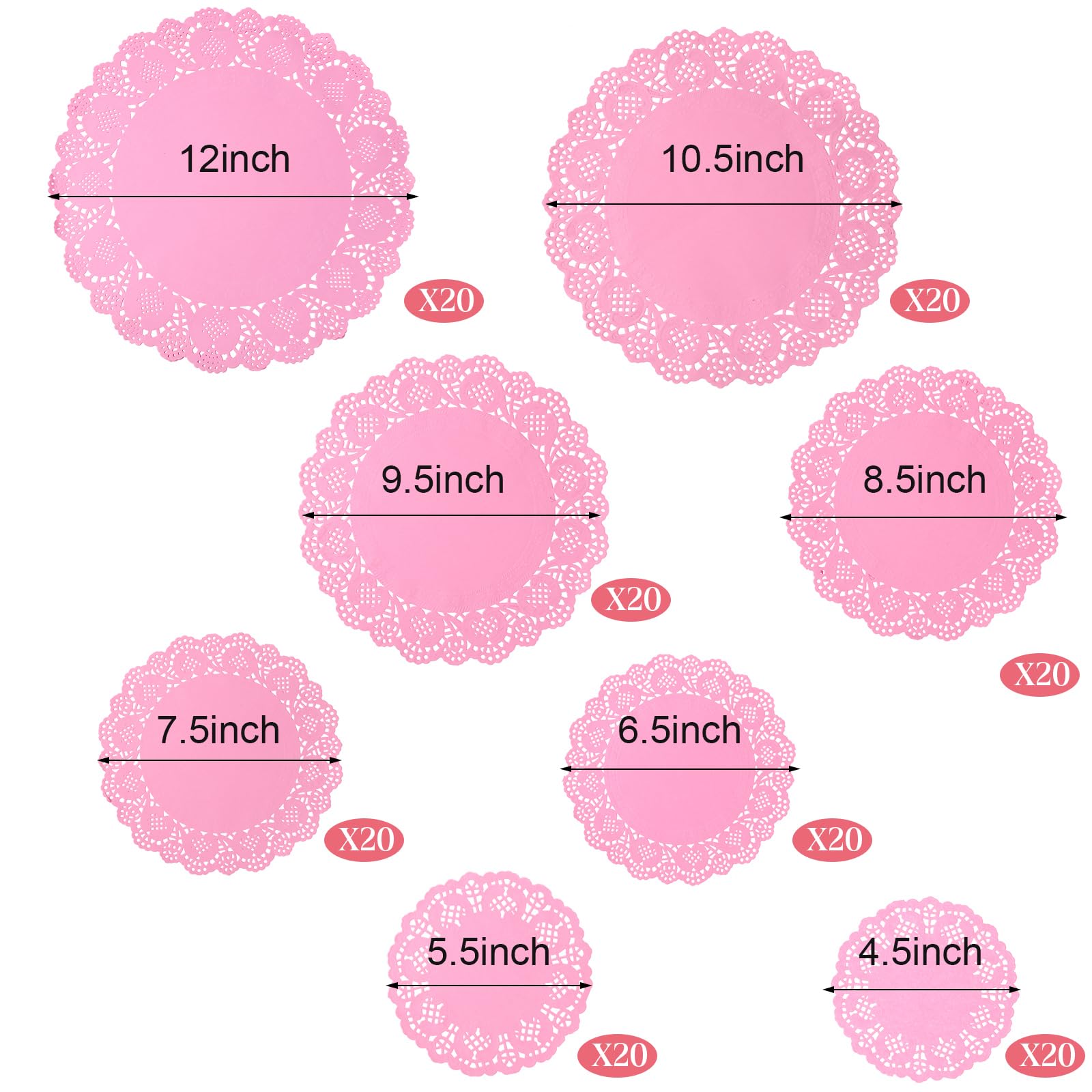 Boao Lace Doilies Paper 160 Pieces Round Decorative Paper Placemats Lace Table Doilies For Cake Wedding Tableware Decoration, 8