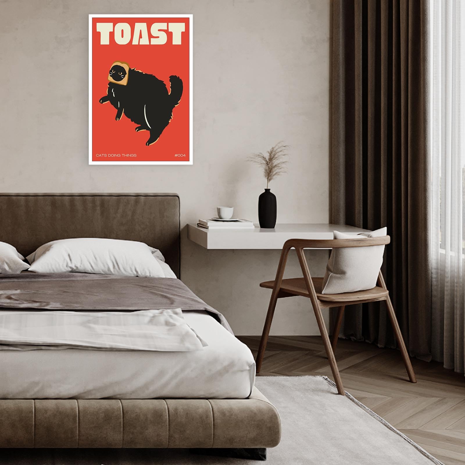 Tyohu Funny Black Cat Bread Kitchen Canvas Wall Art Cute Quirky Cat Doing Things Toast Posters Cat Lover Gifts Funky Pet Animal