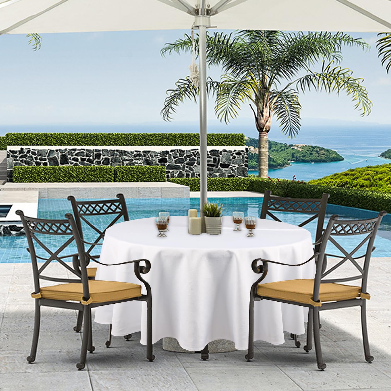Youngseahome Outdoor Tablecloth Wrinkle-Free Stain Resistant Waterproof Polyester Fabric Table Cover With Zipper Umbrella Hole F