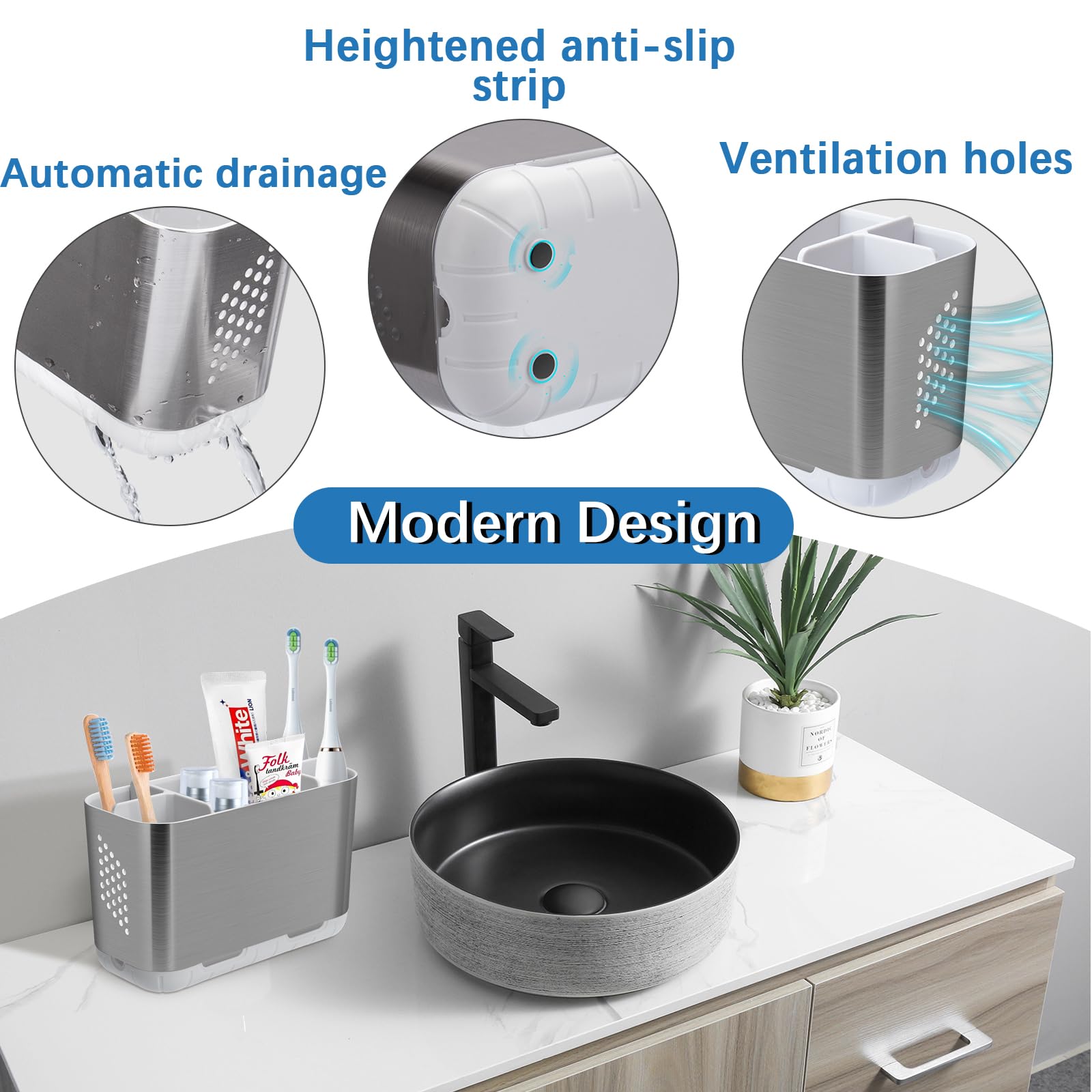 Lafara Toothbrush Holders For Bathroom Organizer Countertop, Detachable Anti-Slip Large Electric Toothbrush Holders, Brushed Nic