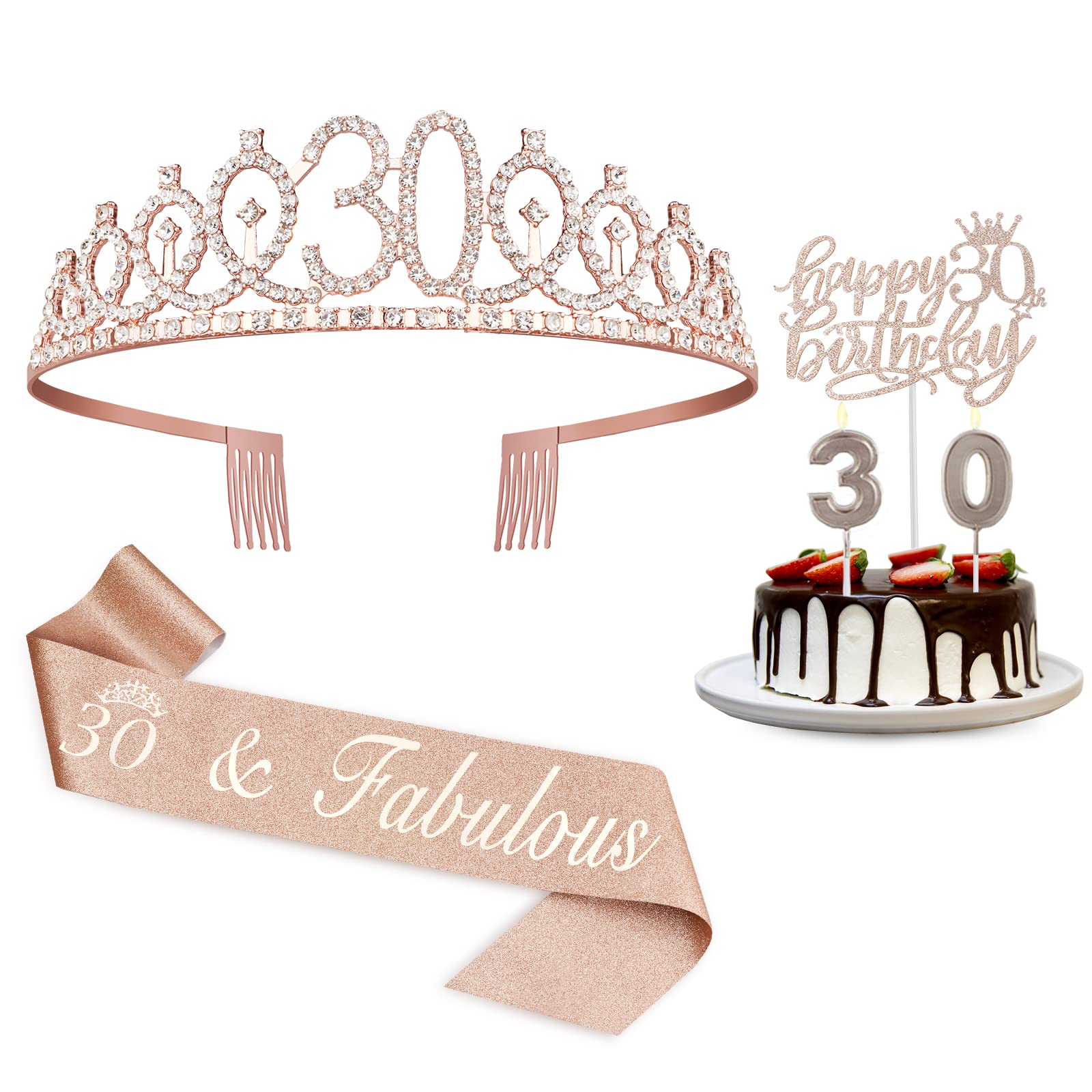 30Th Birthday Decorations For Her,30Th Birthday Sash,Crown/Tiara,Candles,Cake Toppers.30Th Birthday Gifts For Her,30Th Birthday