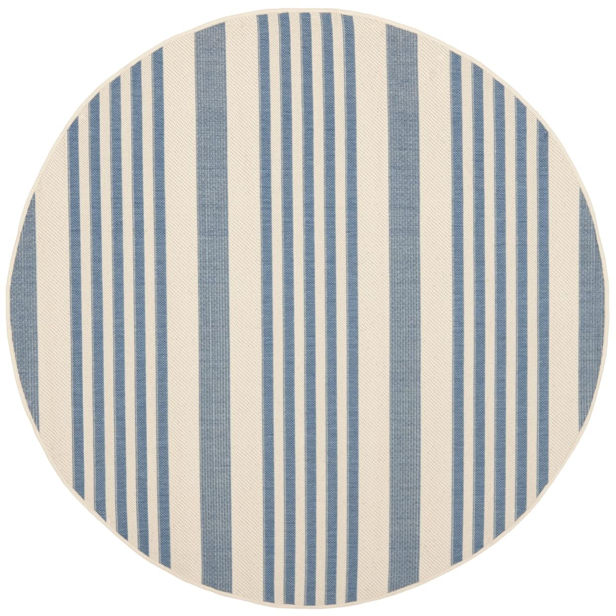 SAFAVIEH Courtyard Collection 53 Round Beige/Blue CY6062 Stripe Indoor/ Outdoor--Waterproof Easy--Cleaning Patio Backyard Mudro