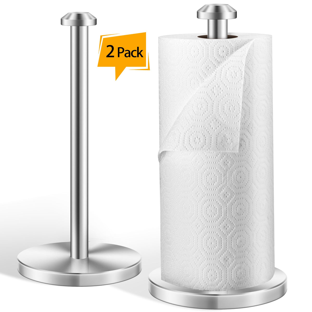 Aosion 2 Pack Stainless Steel Paper Towel Holder,Paper Towel Holder Countertop,Standing Paper Towel Holders For Kitchen Bedroom