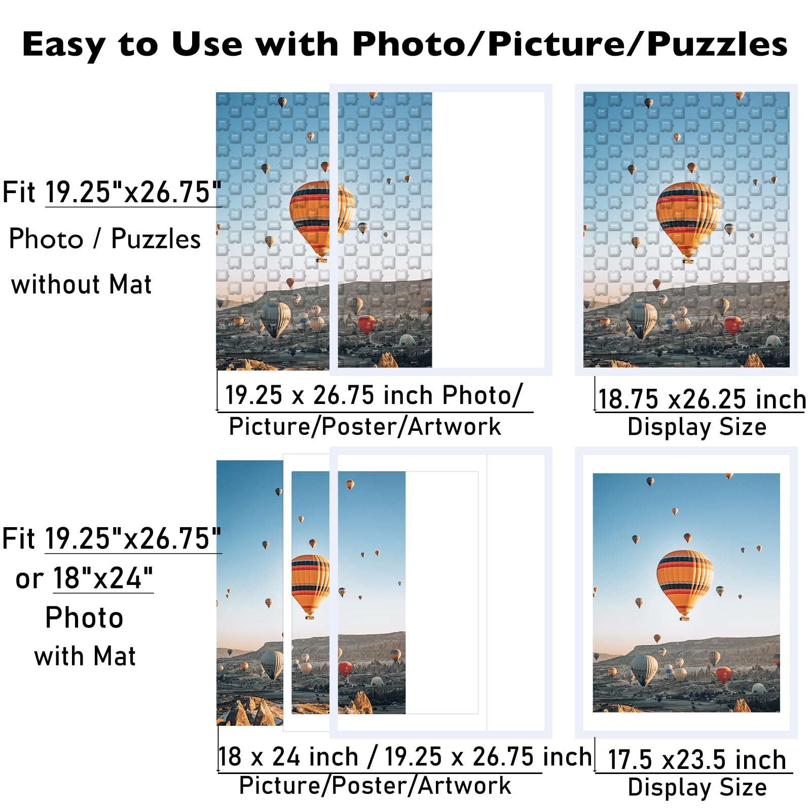 JCJMY 19.25x26.75 Puzzles Frame White, Display 18x24 with Mat or 19.25 x 26.75 without, Wall Hanging 19.25 by 26.75 Picture Fram