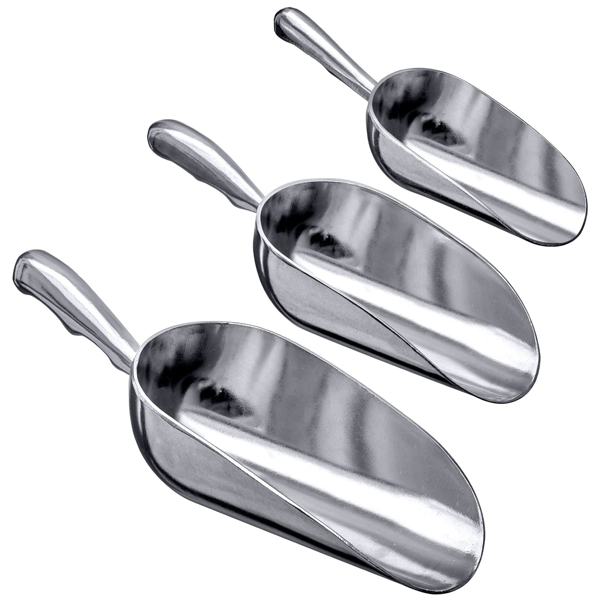 Amazing Abby - Elsa - Aluminum Ice Scoops (3-Piece Set), Cast Aluminum Utility Scoops, 5/12/24-Ounce Capacity, Food-Grade, Good