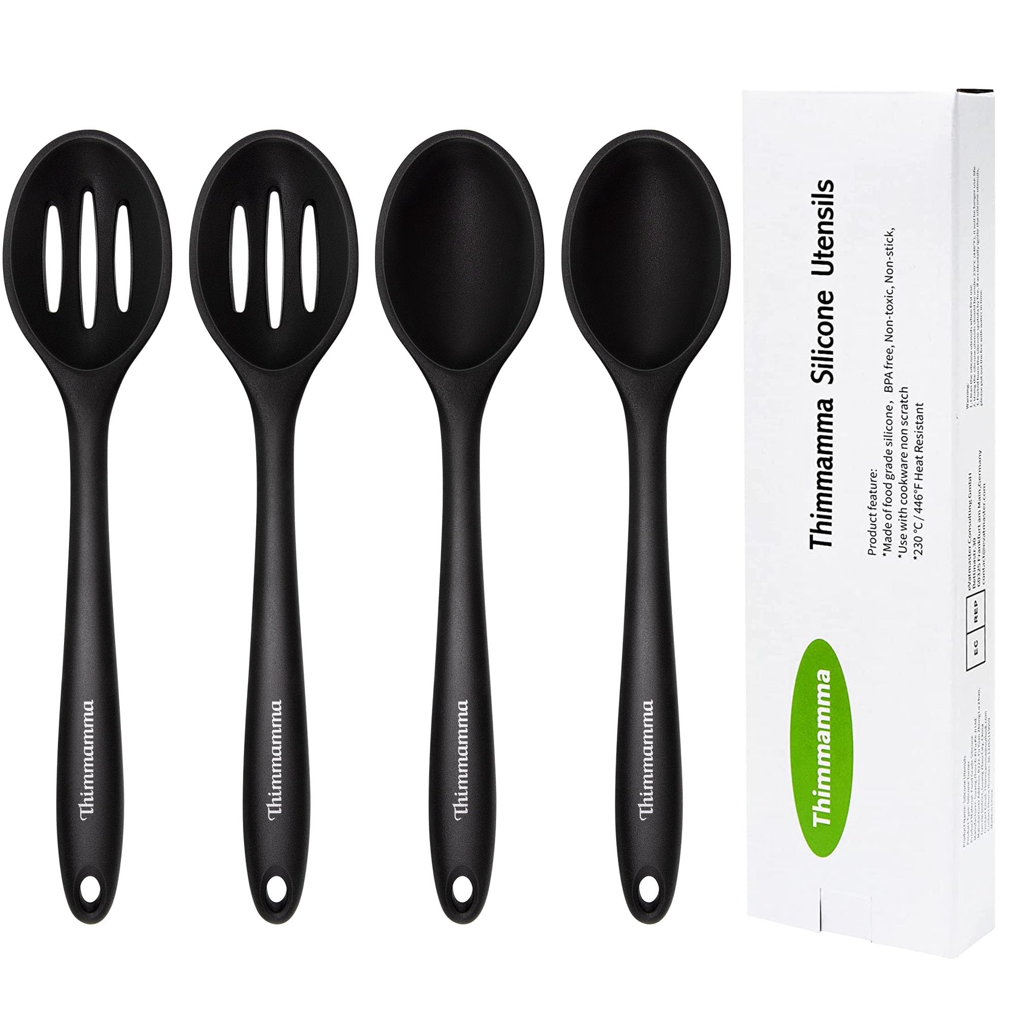 Silicone Cooking Spoon, Nonstick Kitchen Spoons for Cooking, Slotted and Solid Serving Spoon Heat Resistant, Silicone Mixing Spo