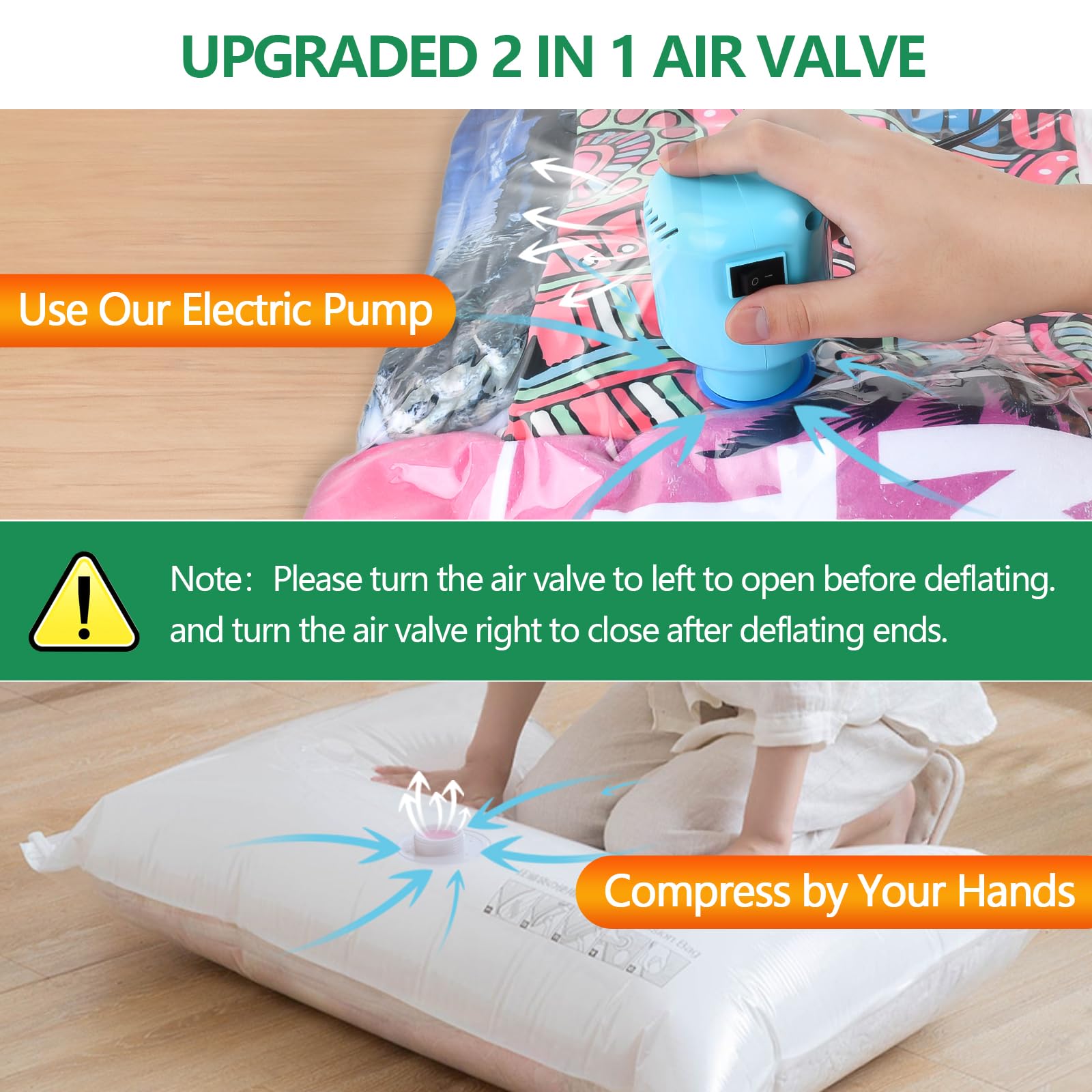 Zpp Vacuum Storage Bags With Electric Pump, 20 Pack (4 Jumbo, 4 Large, 4 Medium, 4 Small, 4 Roll Up Bags) Vacuum Seal Bags For C