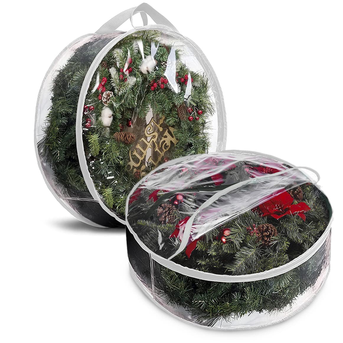 Propik Christmas Wreath Storage Bag 30'' - 2 Pack Clear Xmas Wreath Storage Container - Garland Holiday Artificial Wreath Storag