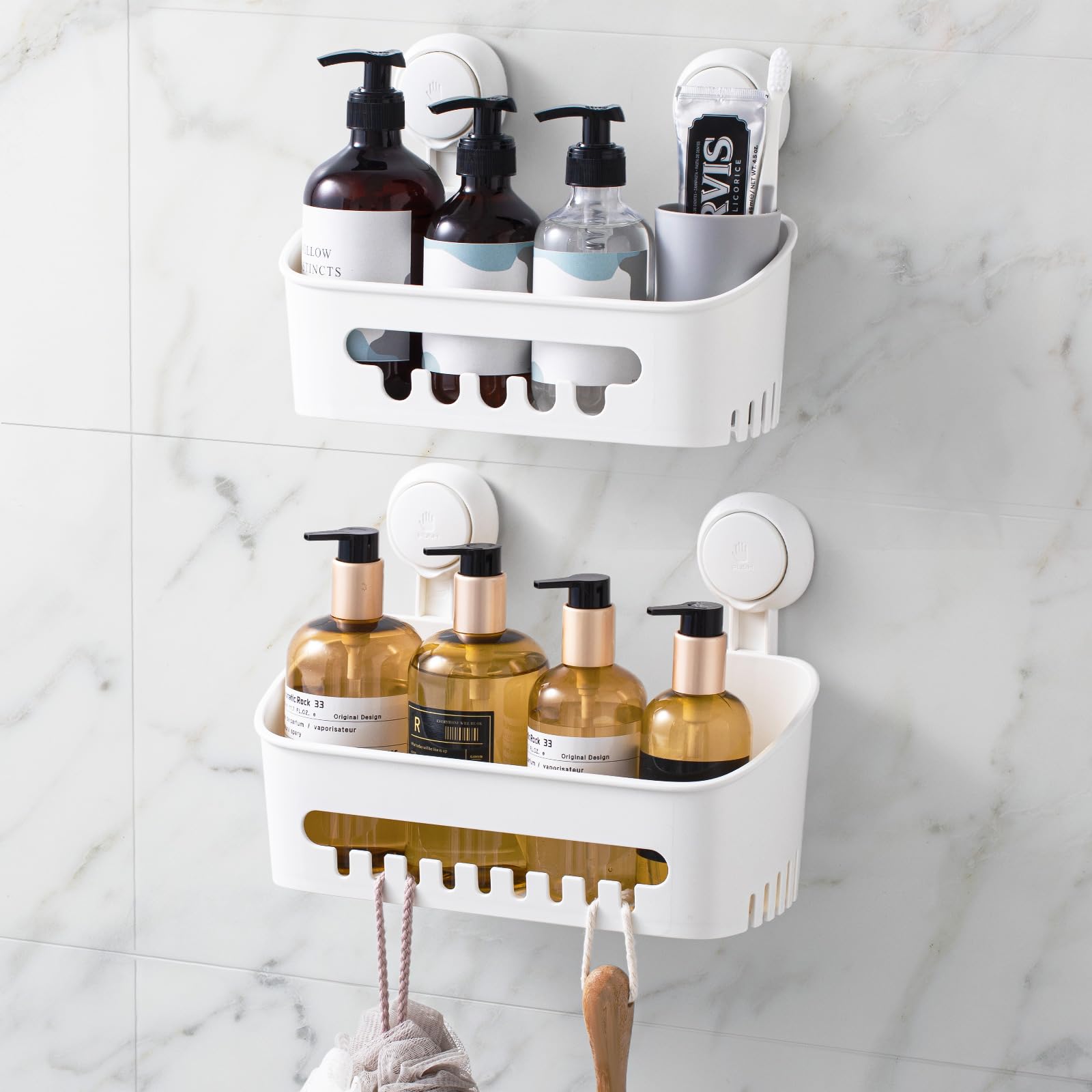 Leverloc Shower Caddy Suction Cup Shower Shelf Shower Basket Suction Pack Of 2 One Second Installation Removable Powerful Suctio