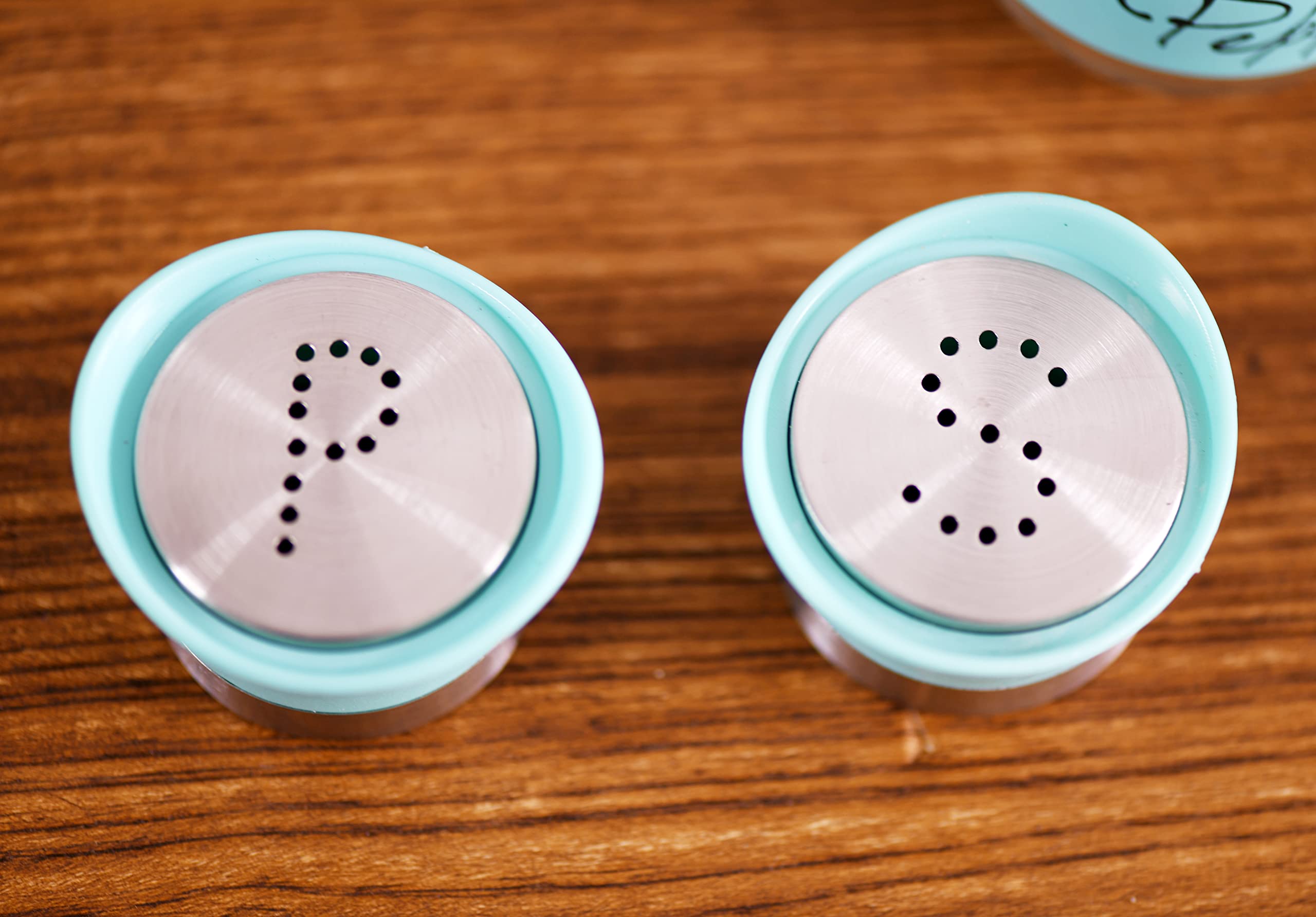 2 Pcs - Stainless Steel And Glass Salt And Pepper Shaker Sets With Holder (Blue)