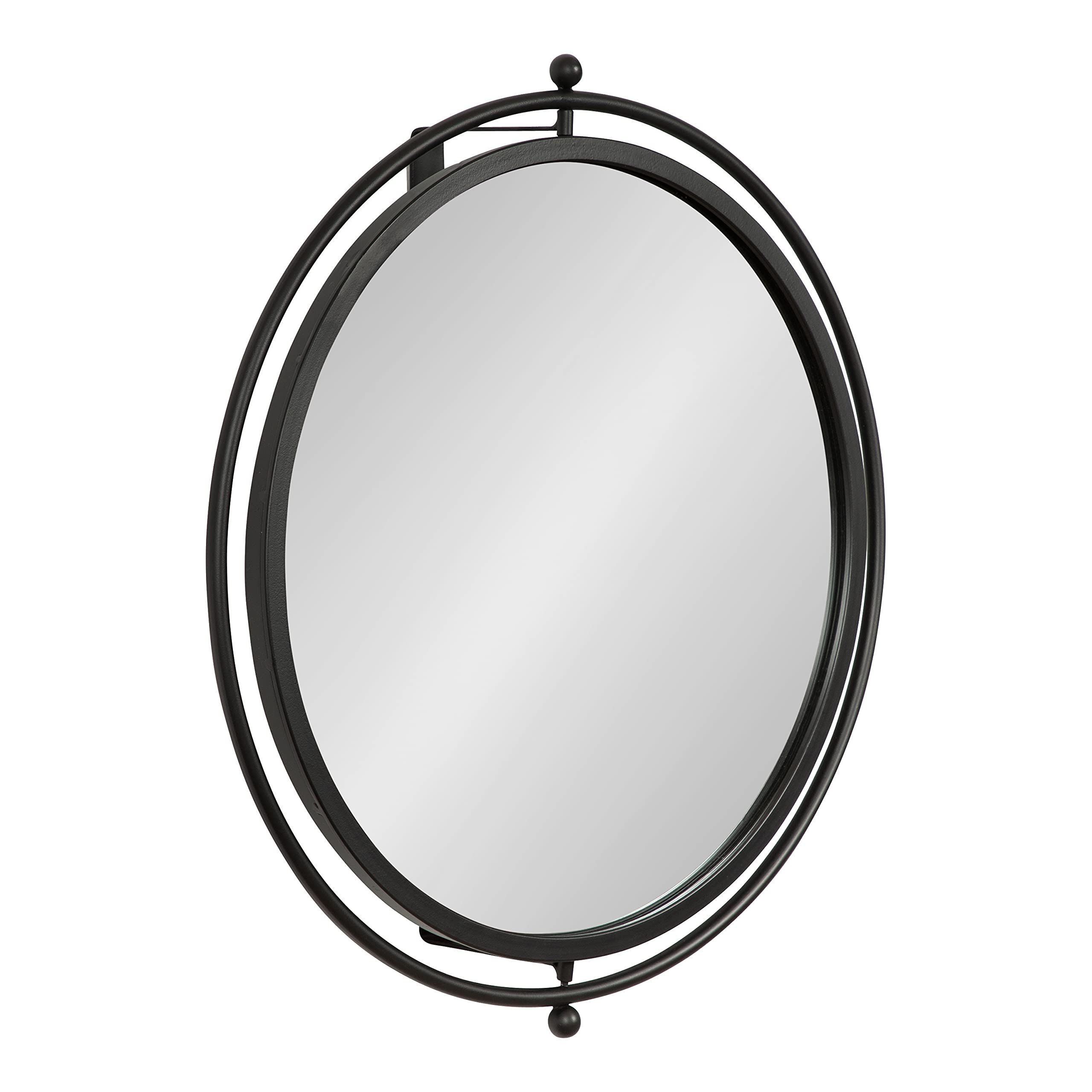 Kate and Laurel Baron Modern Pivot Mirror, 21 Inch Diameter, Black, Decorative Adjustable Wall Mirror