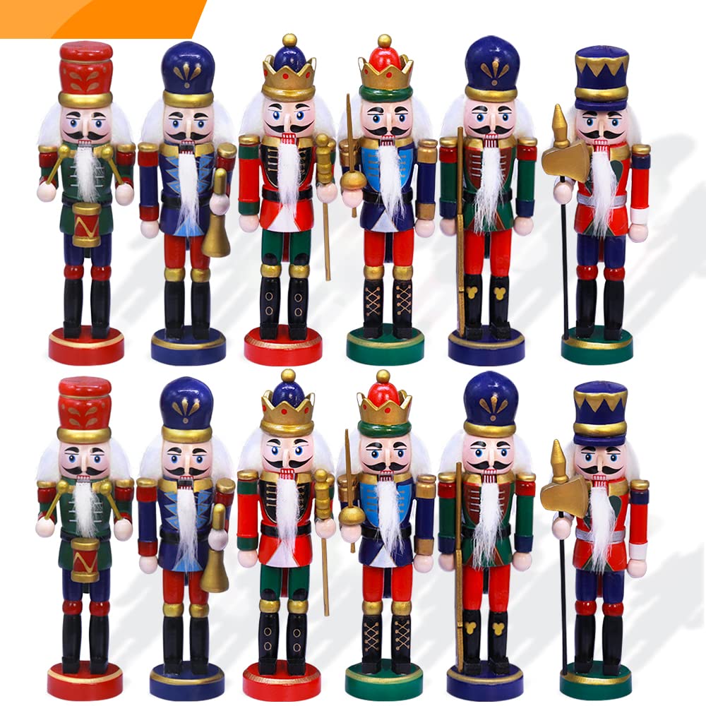 Jolik 12 PCS Christmas Nutcracker Ornament Set Wooden Nutcracker Ornaments Decoration for Xmas Tree, Table Decor(5.3, Set of 1