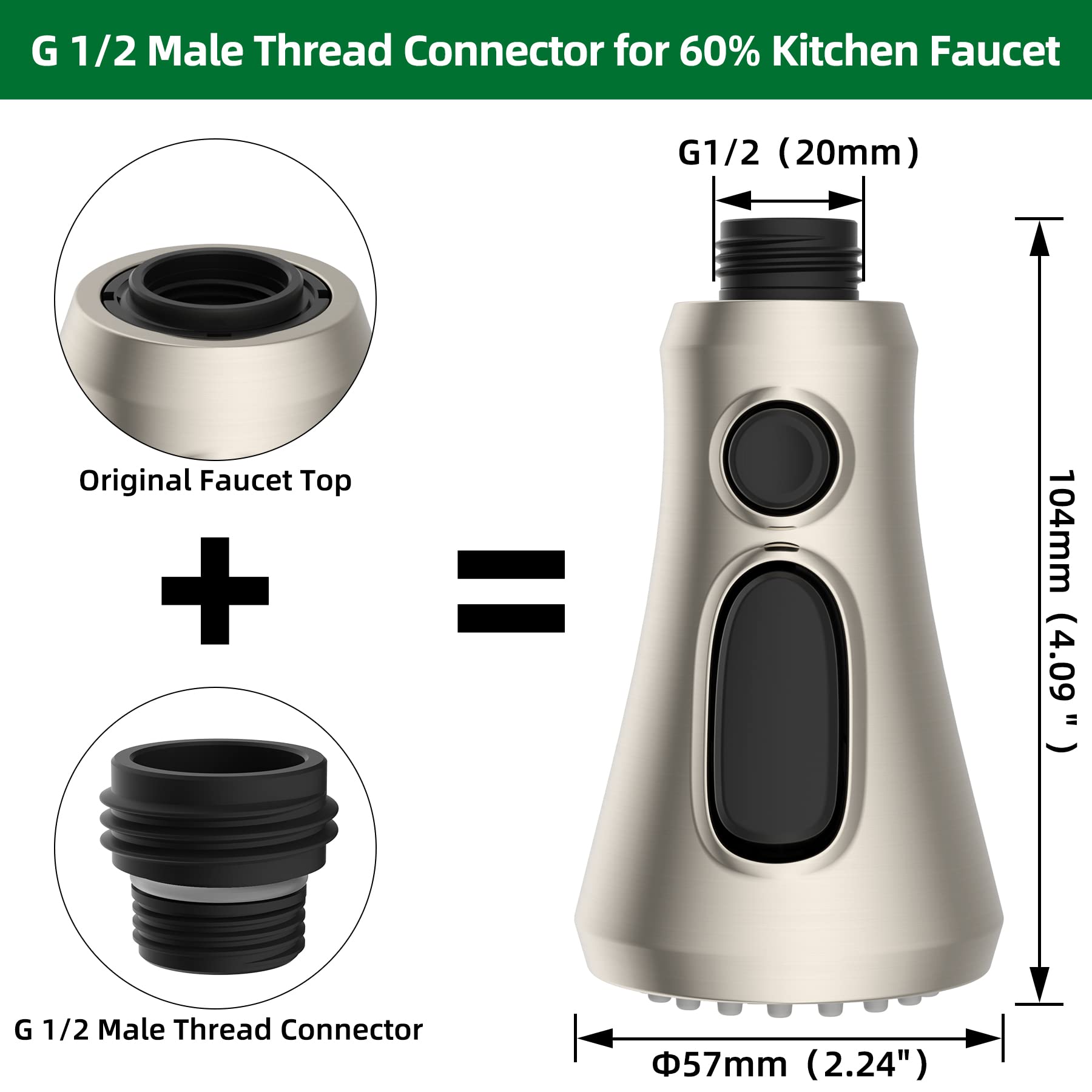 Pull Down Kitchen Faucet Head Replacement  with 9 Adapter Kit Compatible with Moen Delta Faucet  3 Function Kitchen Sink Faucet Spray Head  Brushed Nickel Finish Kitchen Faucet Sprayer