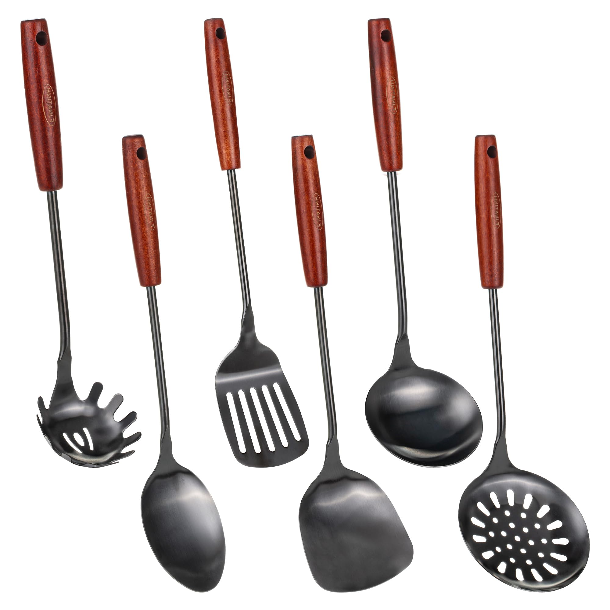 FJNATINH 304 Stainless Steel Kitchen Utensil Sets - 6 PCS Wok Spatula Sets Cooking Utensil Tools Spatula, Soup Ladle, Skimmer Sp