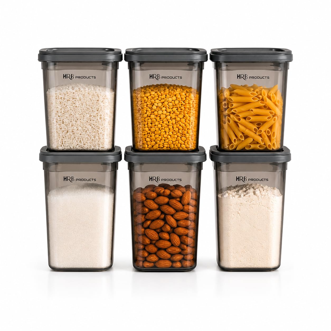 Hrb Products Kitchen Storage Containers Set Of 6, 1100Ml Plastic Grocery Containers With Lids, Stackable Storage Boxes For Rice,