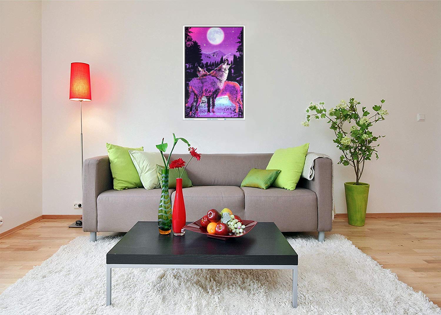 Timberwolves Howling At Moon - Laminated Blacklight Poster - 23.5'' X 35.5''