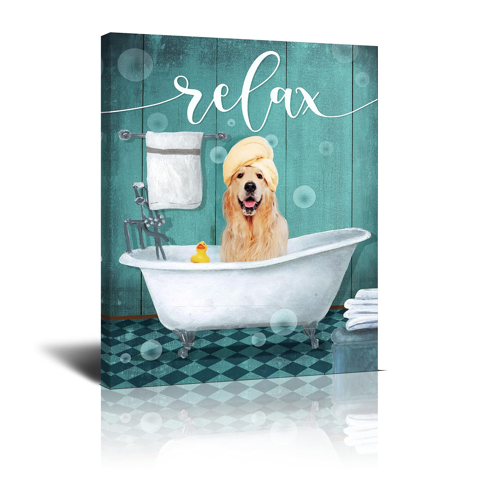 Funny Dog In Bathtub Canvas Wall Art Bathroom Animals Wall Decor Painting Bathroom Turquoise Picture Modern Home Funny Animal Ba