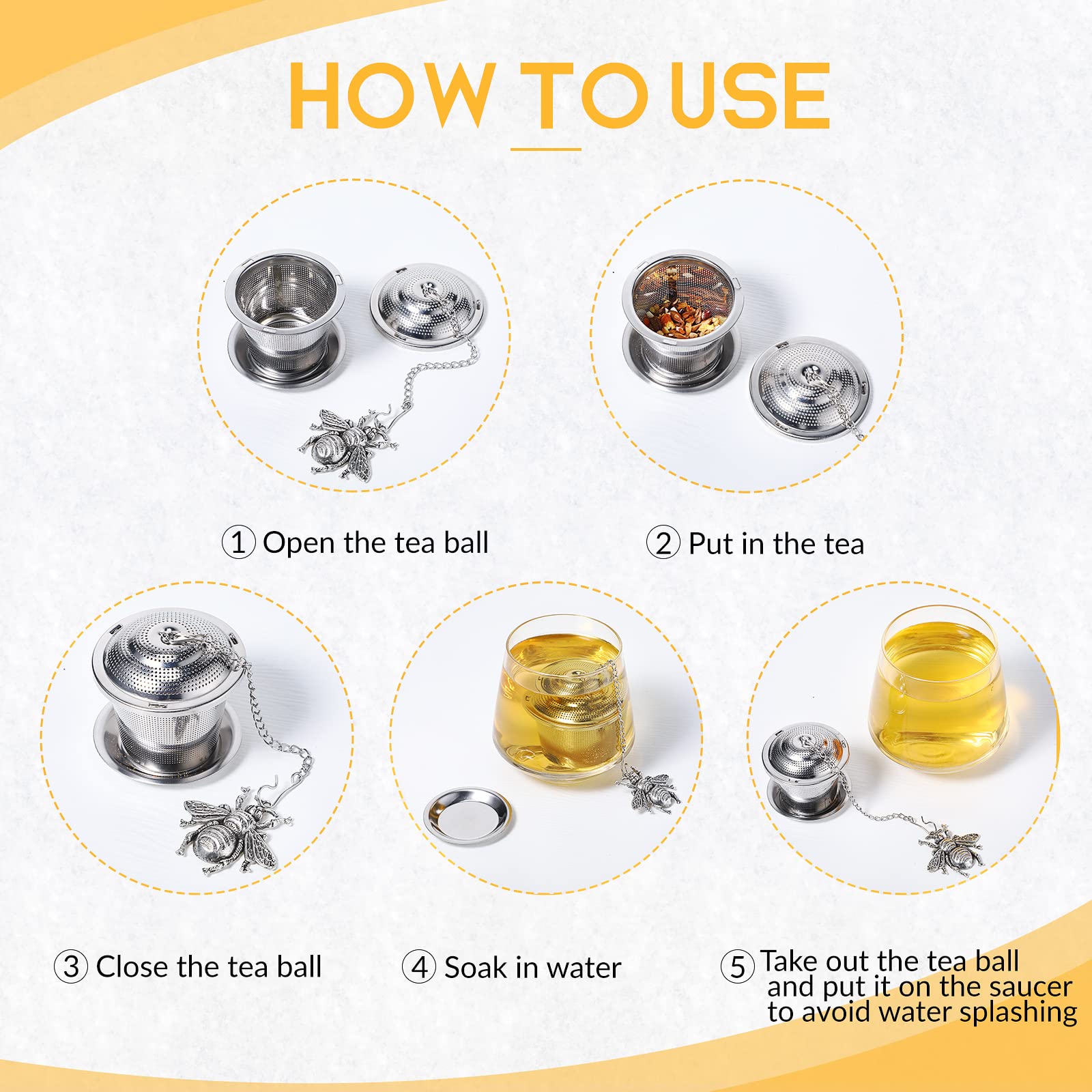 CHENGU Stainless Steel Tea Infusers Set - 3 Loose Leaf Steepers with Drip Trays, Insects Style Tea Strainers