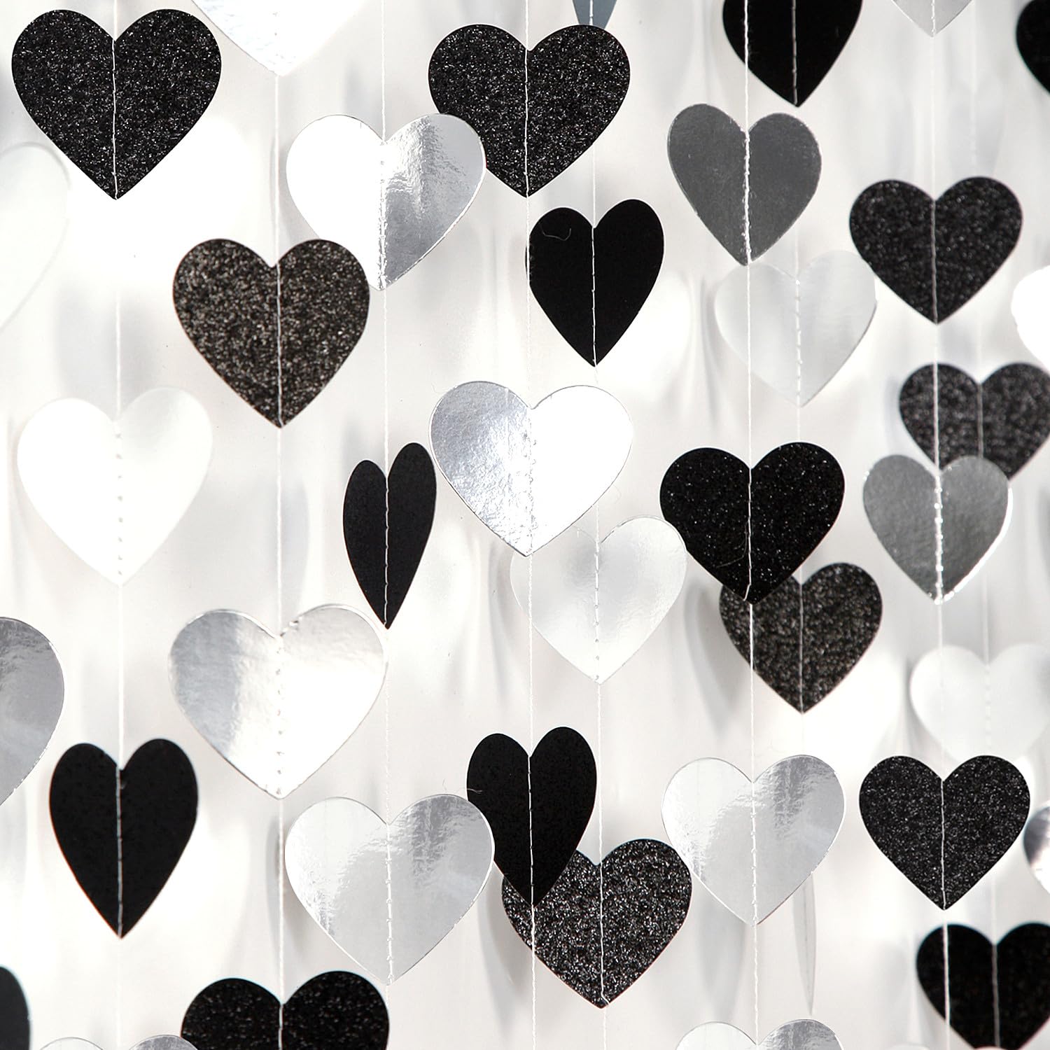Black White-Silver Party-Decoration Heart Garland - 52Ft 21St Men Birthday New Years Eve Hanging Backdrop Streamers,Graduation E