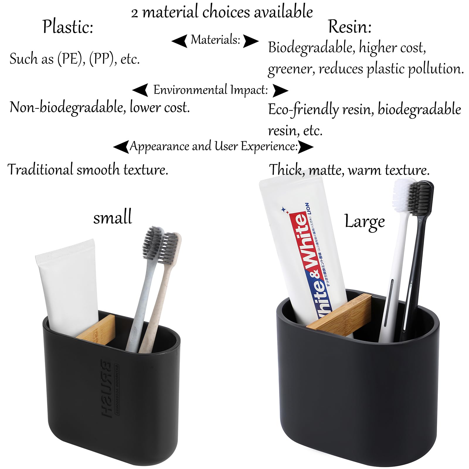 Rejomiik Thick Resin Toothbrush Holders Bamboo Tooth Brushing Holder For Bathroom Countertop, Tooth Brush Storage Organizer Stan