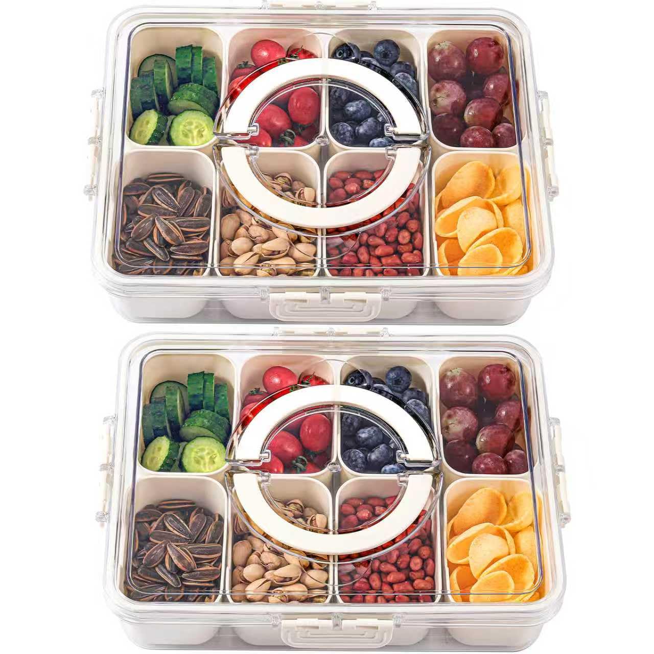 shopwithgreen 2Pcs Divided Serving Tray with Lid and Handle, Portable Snackle Box Snack Containers for Charcuterie, Party, Veggi