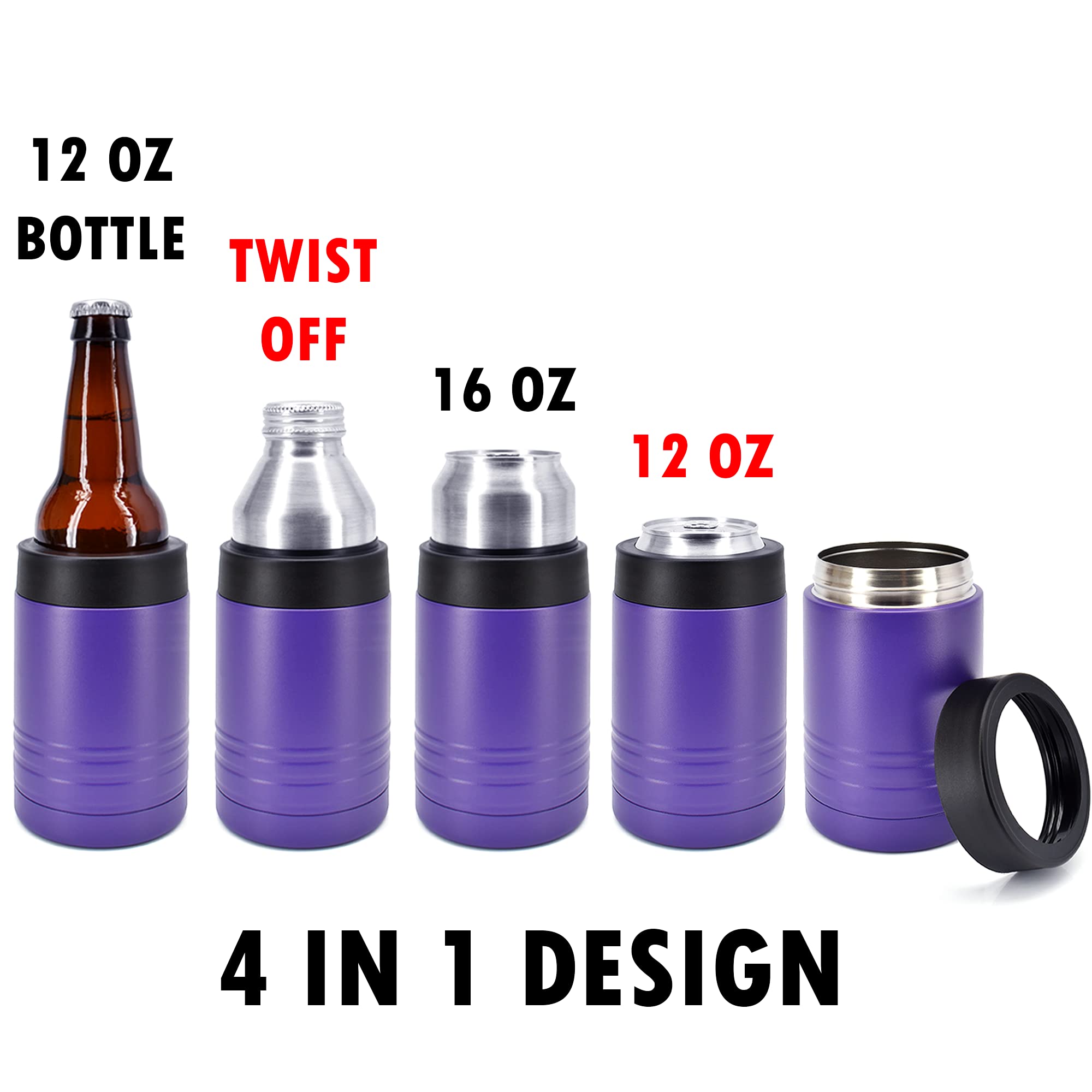 Clear Water Home Goods - 12 Oz Stainless Steel Double Wall Vacuum Insulated Can Or Bottle Beverage Cooler - Powder Coated Purple