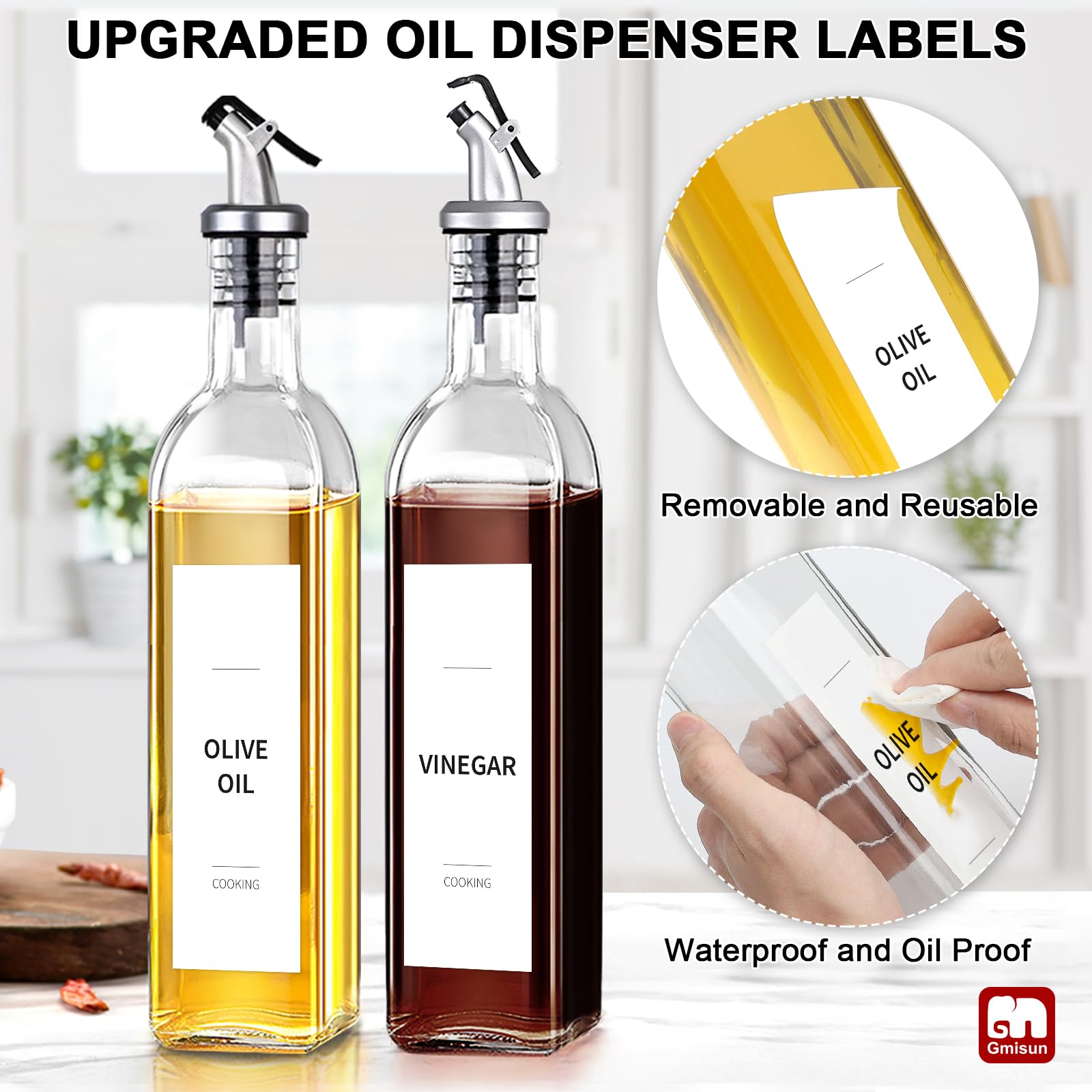 Gmisun Oil And Vinegar Dispenser Set, Olive Oil Dispenser Bottle For Kitchen With 17Oz / 500Ml Olive Oil Bottle, Spout, Funnel A