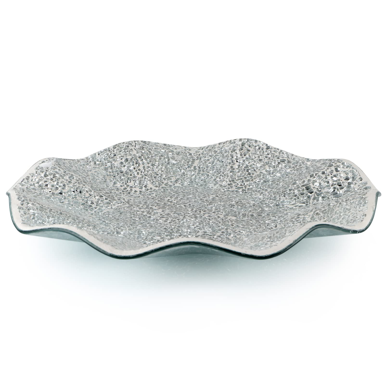 MDLUU Mosaic Centerpiece Tray, 11.6 Decorative Glass Plate, Home Decor Glass Bowl for Dining Room Table, Coffee Table, Gift (Sil