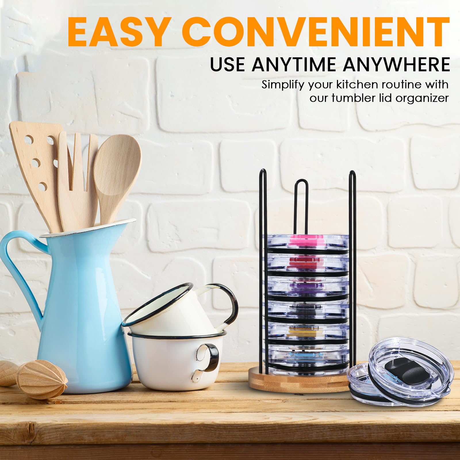 Witarten Tumbler Lid Organizer, Detachable Bamboo Cup Lid, Vertical Storage For Up To 10 Lids,Keep Your Tumbler Lids Neatly Stor