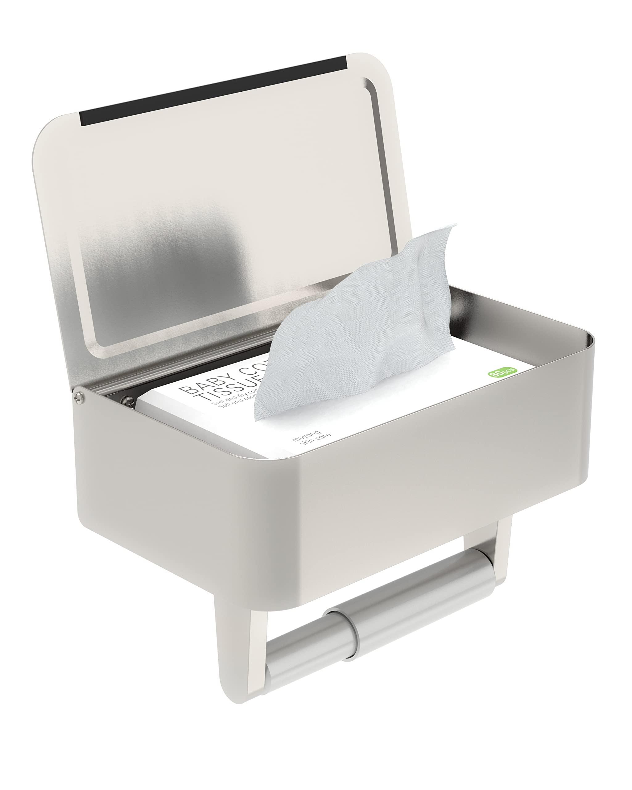 Wzkaly Toilet Paper Holder, Stainless Steel Wall Mount Bathroom Organizer With Shelf, Flushable Wipes Dispenser Storage Fits Any