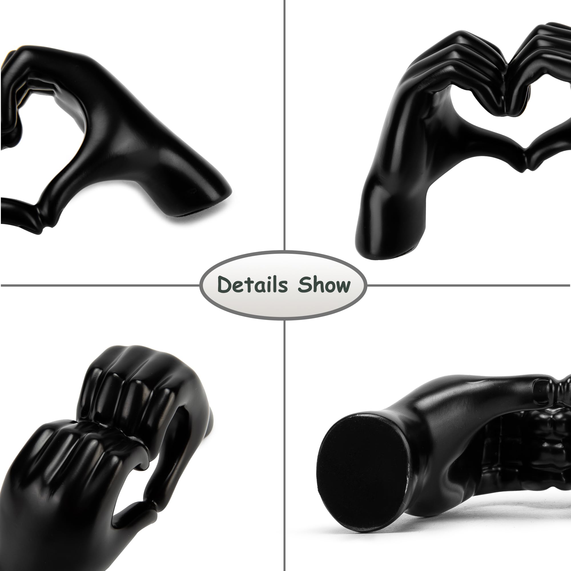 FANTESTICRYAN Medium Heart Hands Statues Black Hand Love Sculpture Decorative Home Decor Ornaments for Living Room, Wedding, Bed