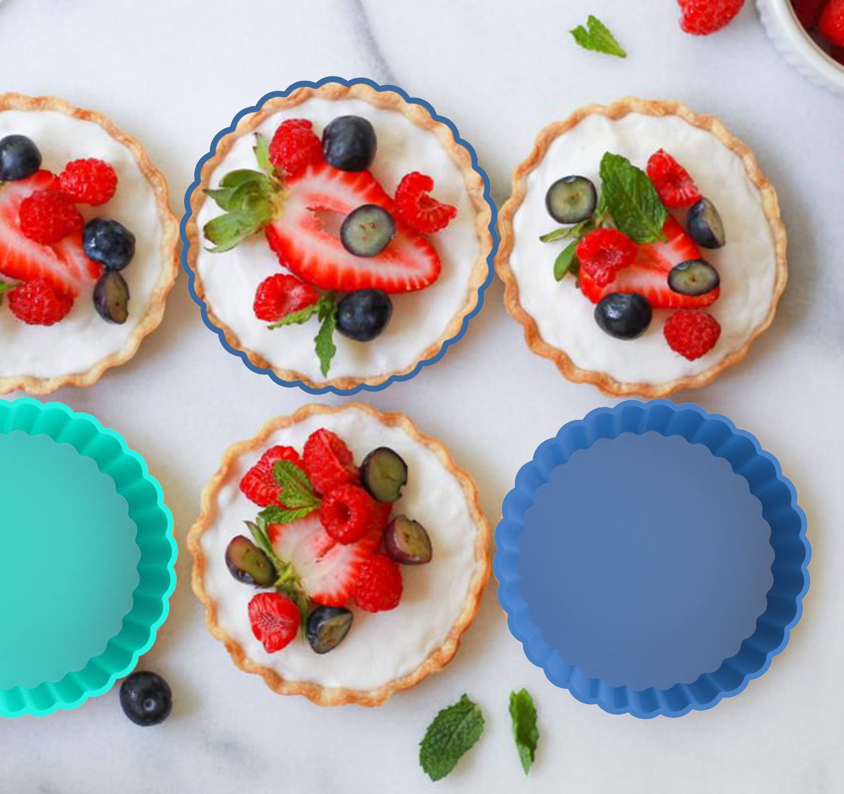 Webake 8 Pack Silicone Tart And Pie Molds, 5 Inches Silicone Round Mold Individual Small Fluted Cake Pans Mini Quiche Tart Pans