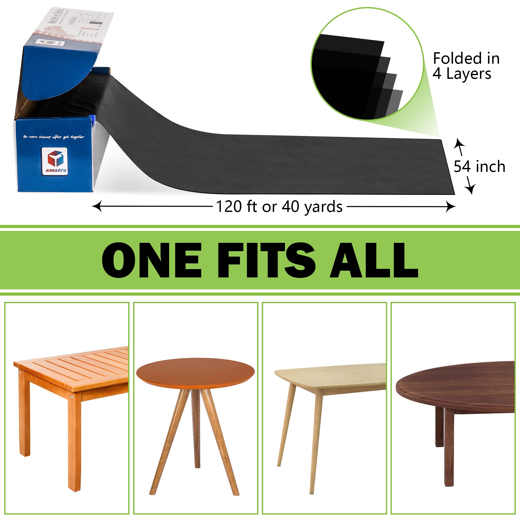 Amatra - All-Purpose Plastic Table Cover Roll, Alternative To Regular Table Cloth, Disposable Table Cover, Plastic Table Cloth W