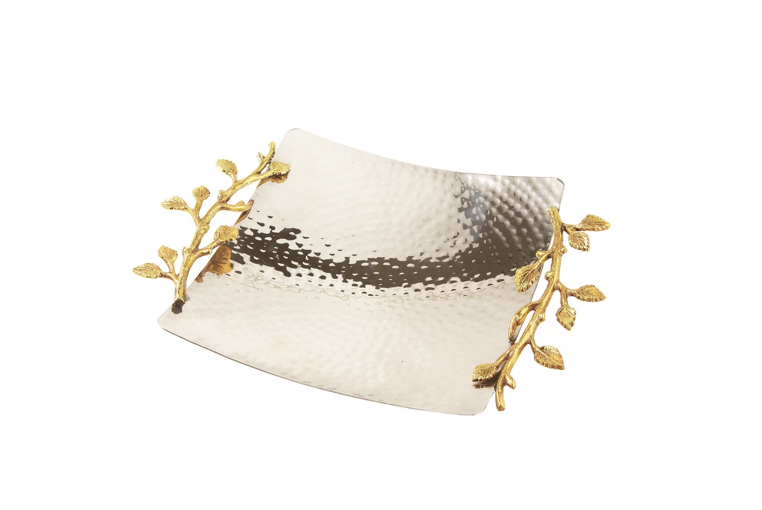 Elegance Golden Vine Hammered Square Tray, 8, Gold/Silver, 8