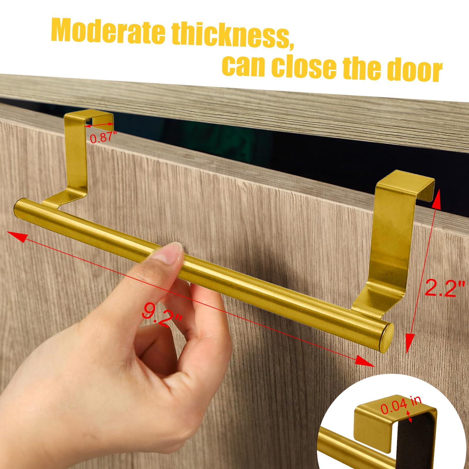 Coufce 2 Pack 9 Inch Towel Holder, Gold Bathroom Towel Bar Stainless Steel Hand Towel Rack, Over Cabinet Door Towel Bar For Kitc