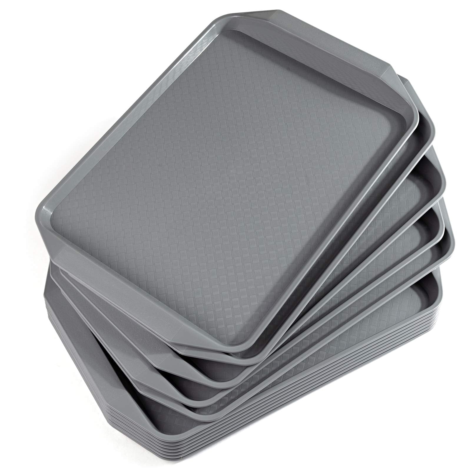 Aebeky Plastic Fast Food Tray,16.7 By 11.8-Inch,Set Of 12 (Grey)