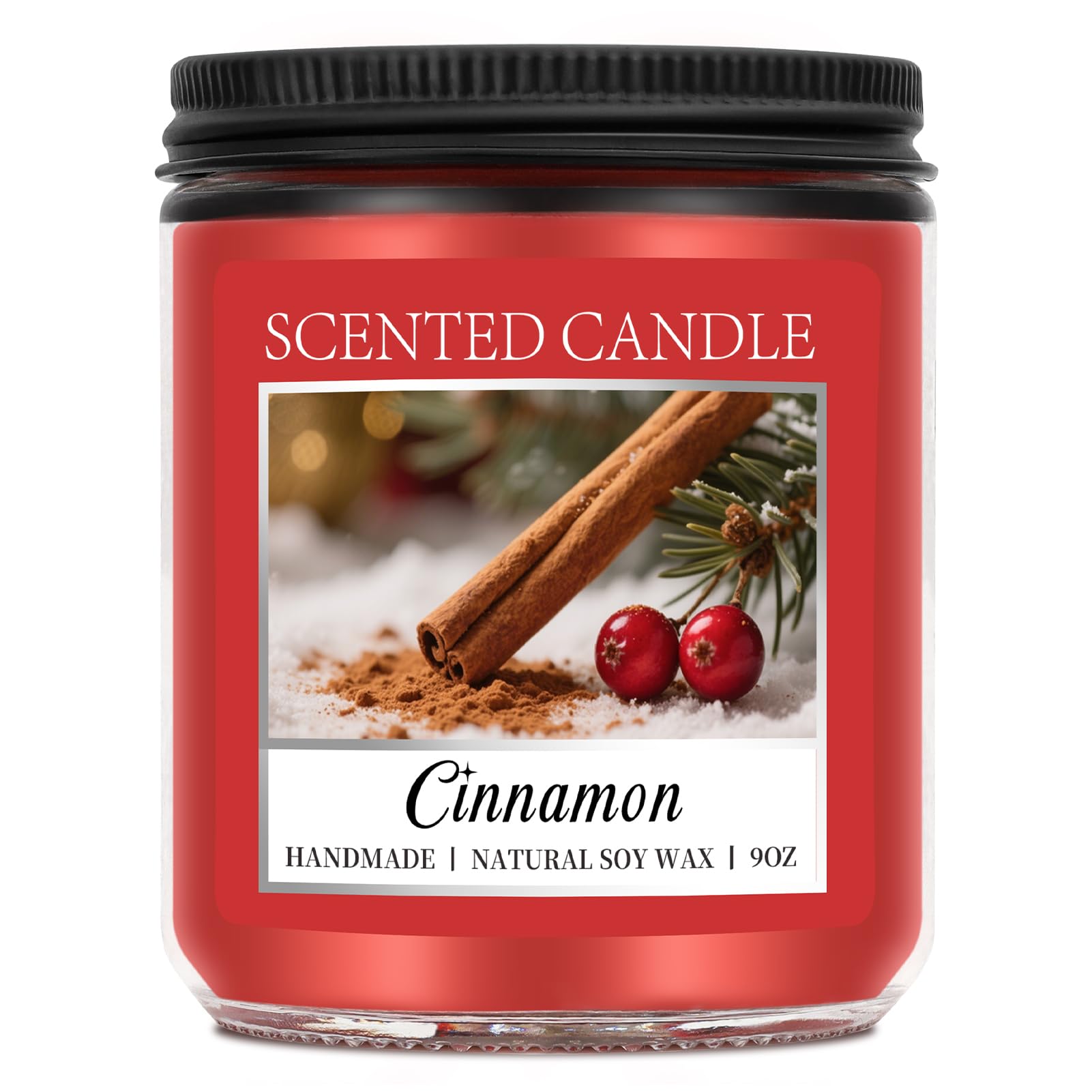 Homsolver Cozy 9OZ Cinnamon Candle Scented Strong, Christmas Candles Cinnamon Stick Apple Scented with 50+ Hours of Burn Time, F