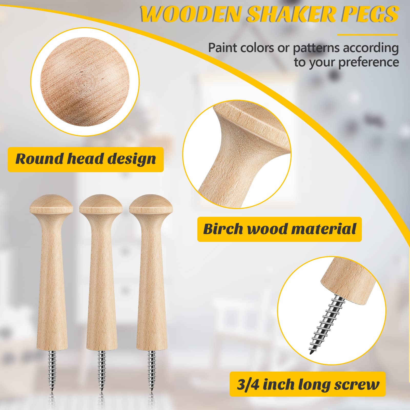 Jetec Wooden Shaker Peg Wood Screw-On Shaker Pegs 2.9 Inch Long Unfinished Wood Shaker Racks For Hanging Clothes Hats Towel And