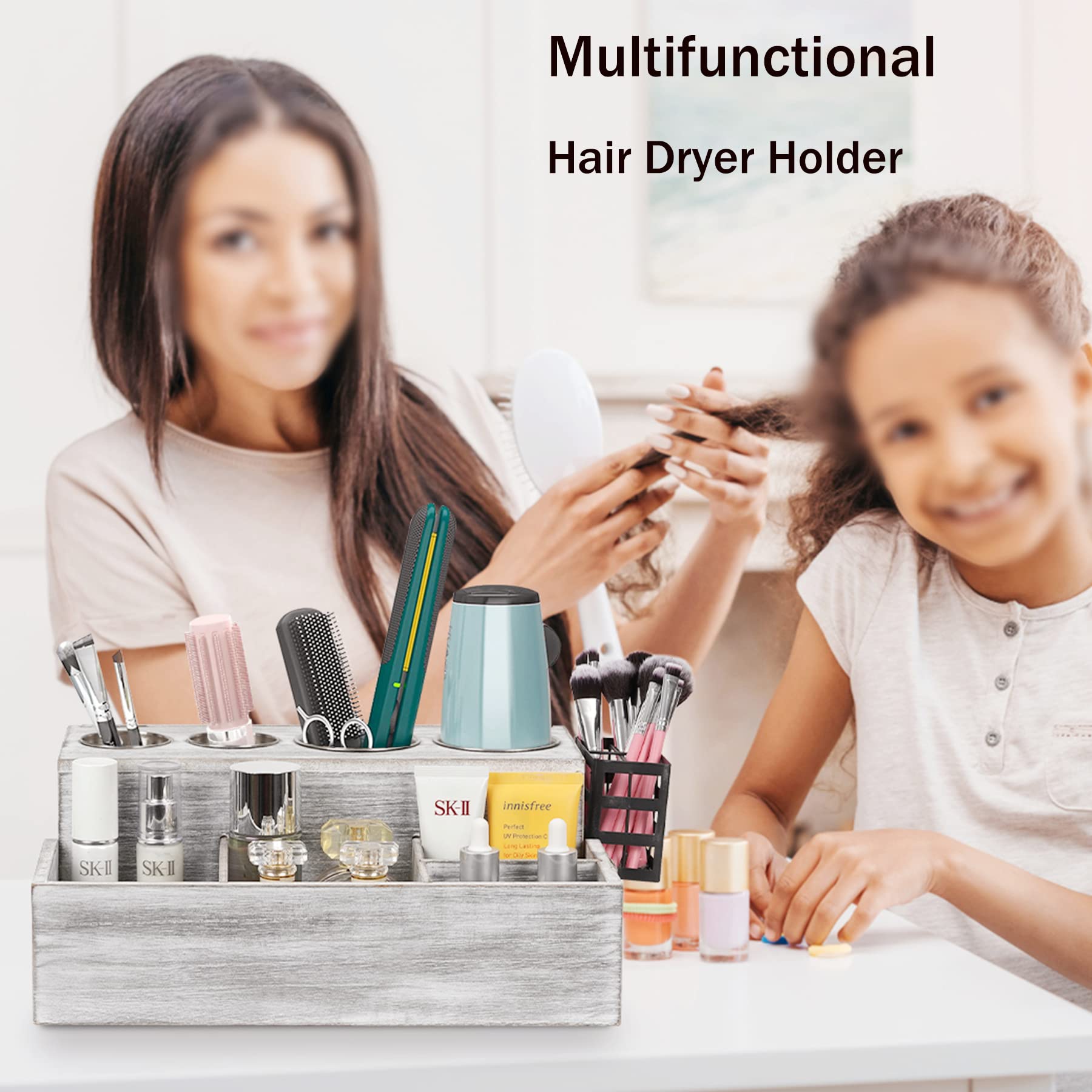 Trspcwr Hair Tool Organizer, Wooden Hair Dryer Holder And Bathroom Countertop Blow Dryer Holder, Vanity Caddy Storage Stand For