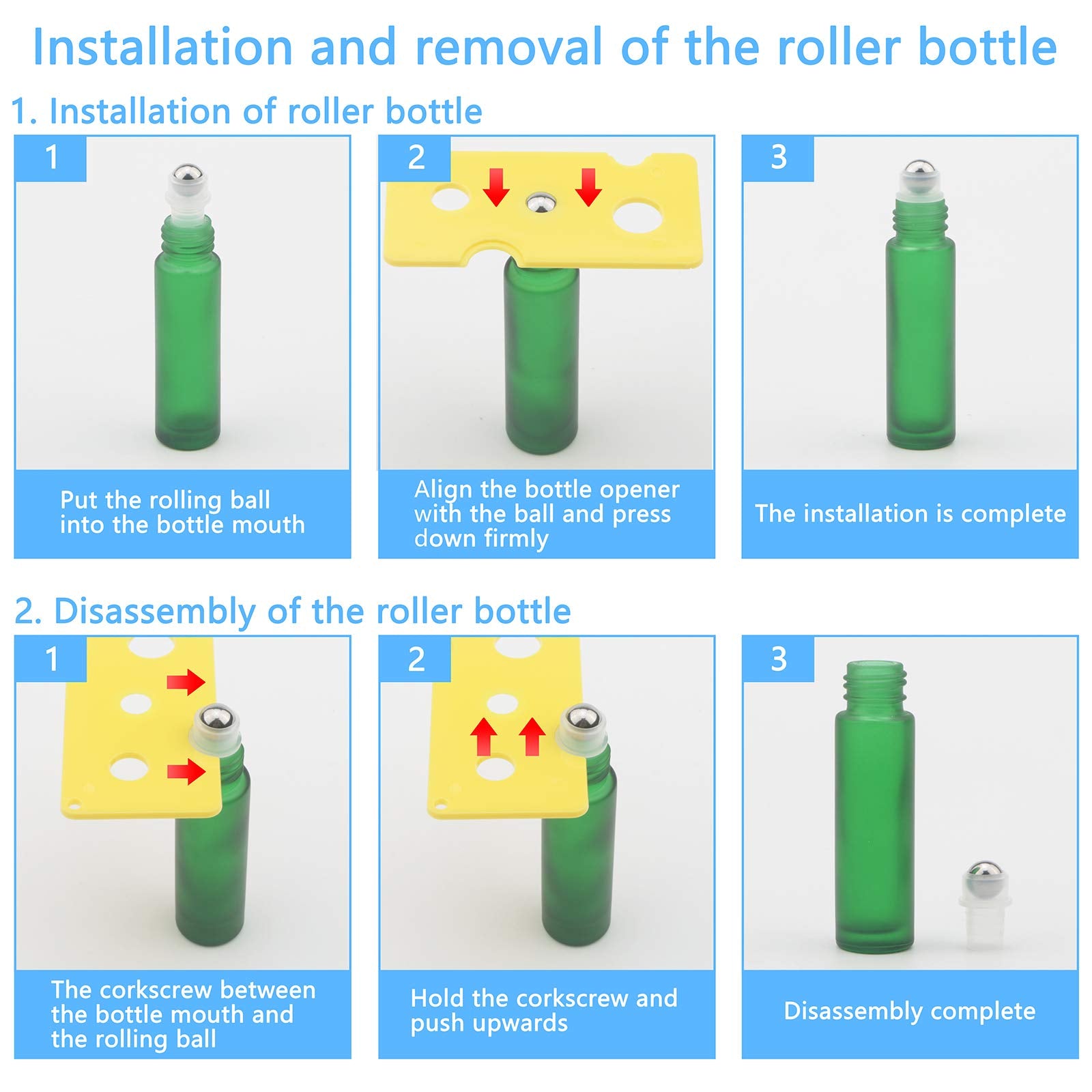 Kesell 10Pcs 10Ml Colorful Frosted Glass Roller Bottles With Metal Roller Ball And Wood Grain Plastic Cap For Essential Oil Arom