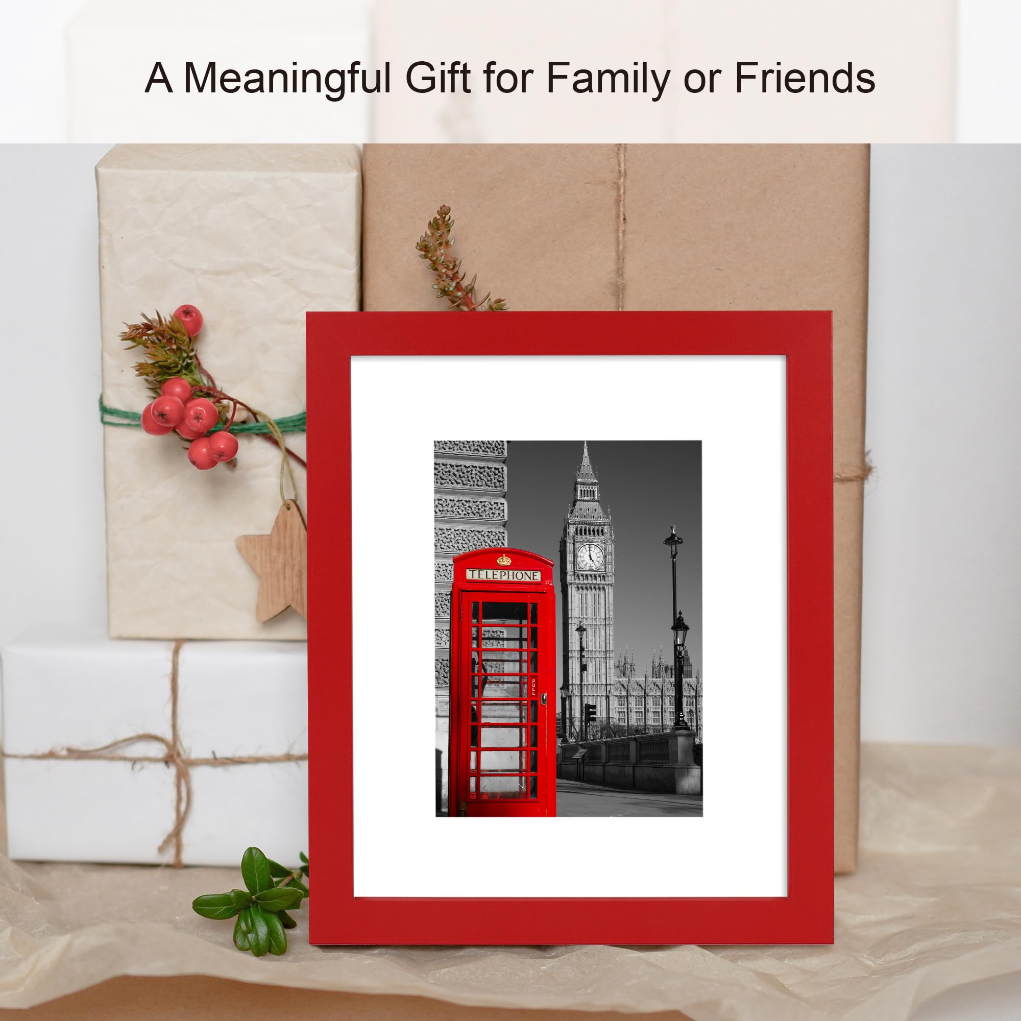 Hongkee 4x6 Picture Frame (4 Pack, Red), Made of Real Glass and Wooden Frame - Display Pictures 3.5x5 with Mat or 4x6 Without Ma