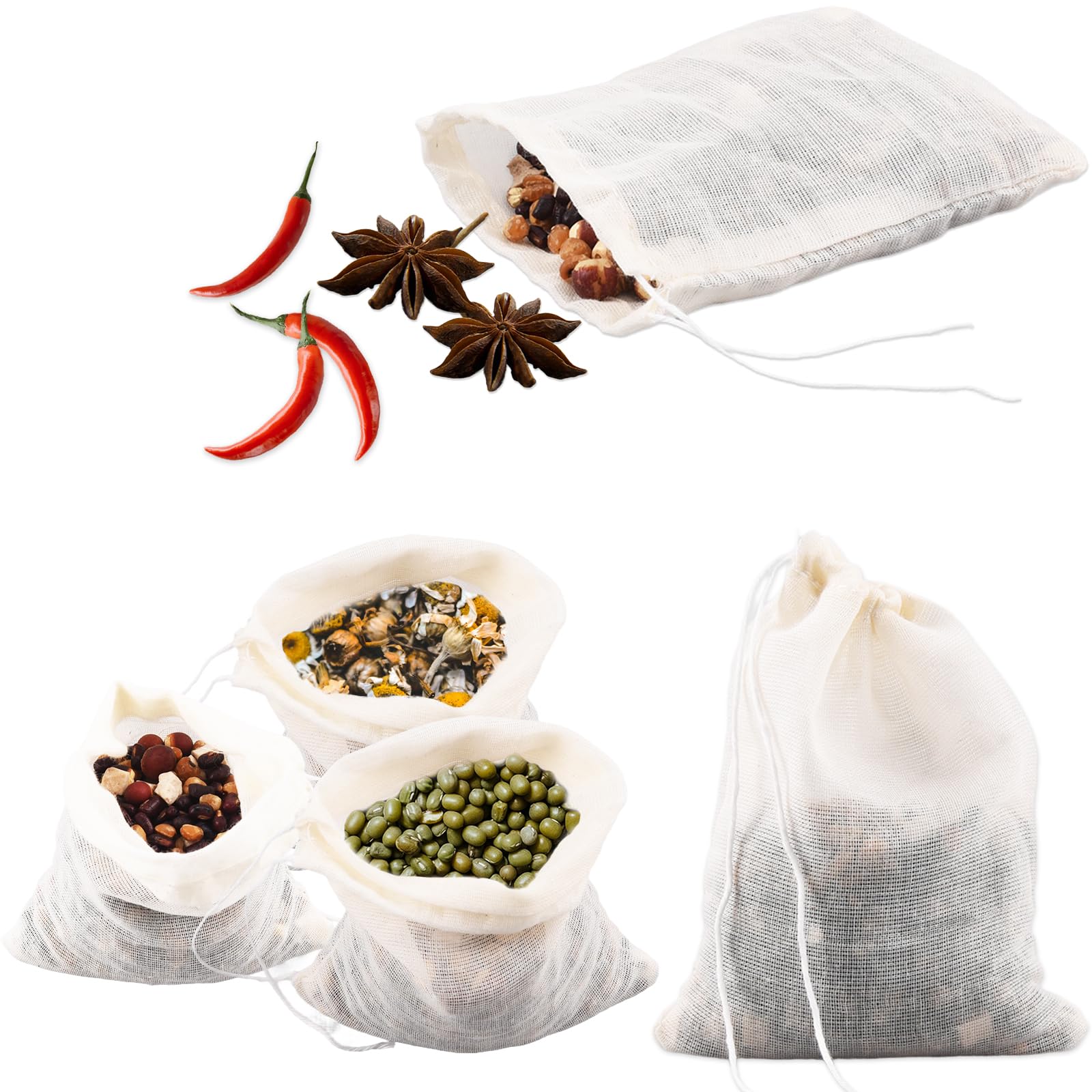30 Pcs Spice Bags for Cooking, 3.86x3.15 Inch Reusable Drawstring Muslin Soup Empty Tea Bags Straining Filter Cheesecloth Sachet
