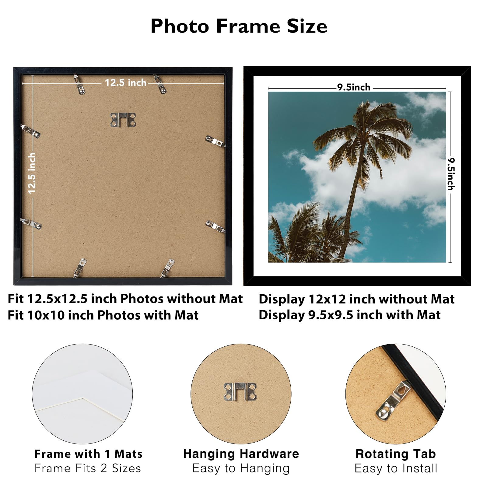 JCJMY 12.5x12.5 Vinyl Record Frame with 10x10 Mat for Vinyl Record Album Cover Poster, Display Picture 10x10 with Mat or 12.5 x