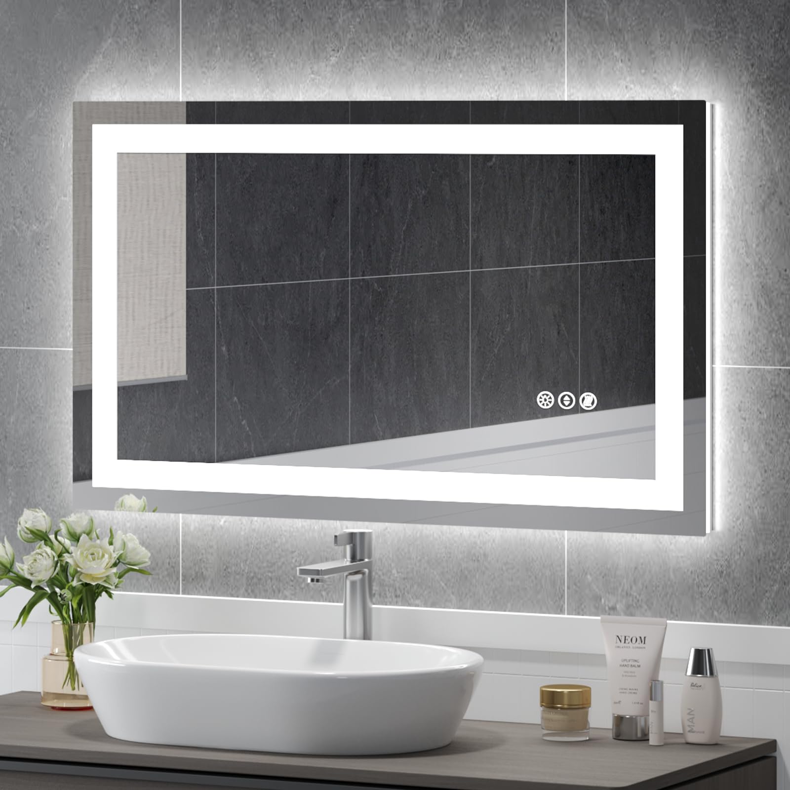 Ushower 40X24 Inch Led Bathroom Mirror - Smart Modern Backlit Vanity Mirror With Anti-Fog, 3 Dimmable Lights, Wall Mounted, 1/5