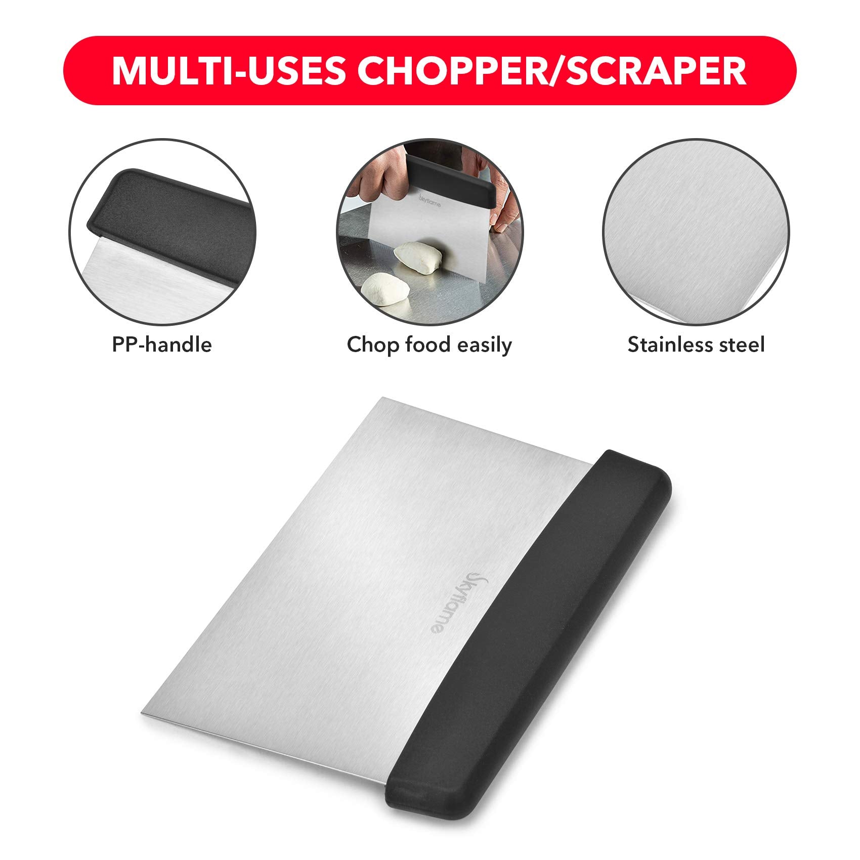 Skyflame 3 Piece Griddle Accessories Kit, Stainless Steel Professional Long Bbq Grill Spatula/Turner & Scraper Set For Flat Top
