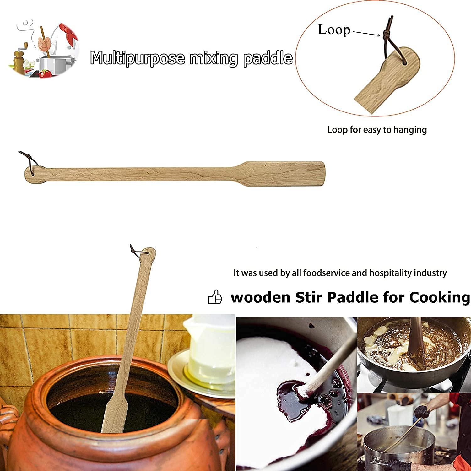 Ajinteby Wooden Stirring Paddle Spatula Enjoy Natural & Safe & Bristle Free For Cooking Mixing In Big Stock Pots, 36 Inch Heat R