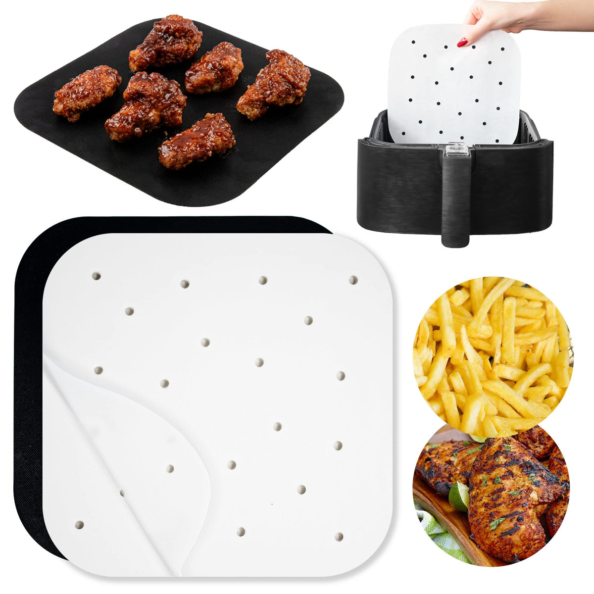 Air Fryer Parchment Paper Sheets Compatible With Ninja, Cosori, Instant Pot, Gowise, Chefman, Dreo, Gourmia, Cuisinart | Perfora
