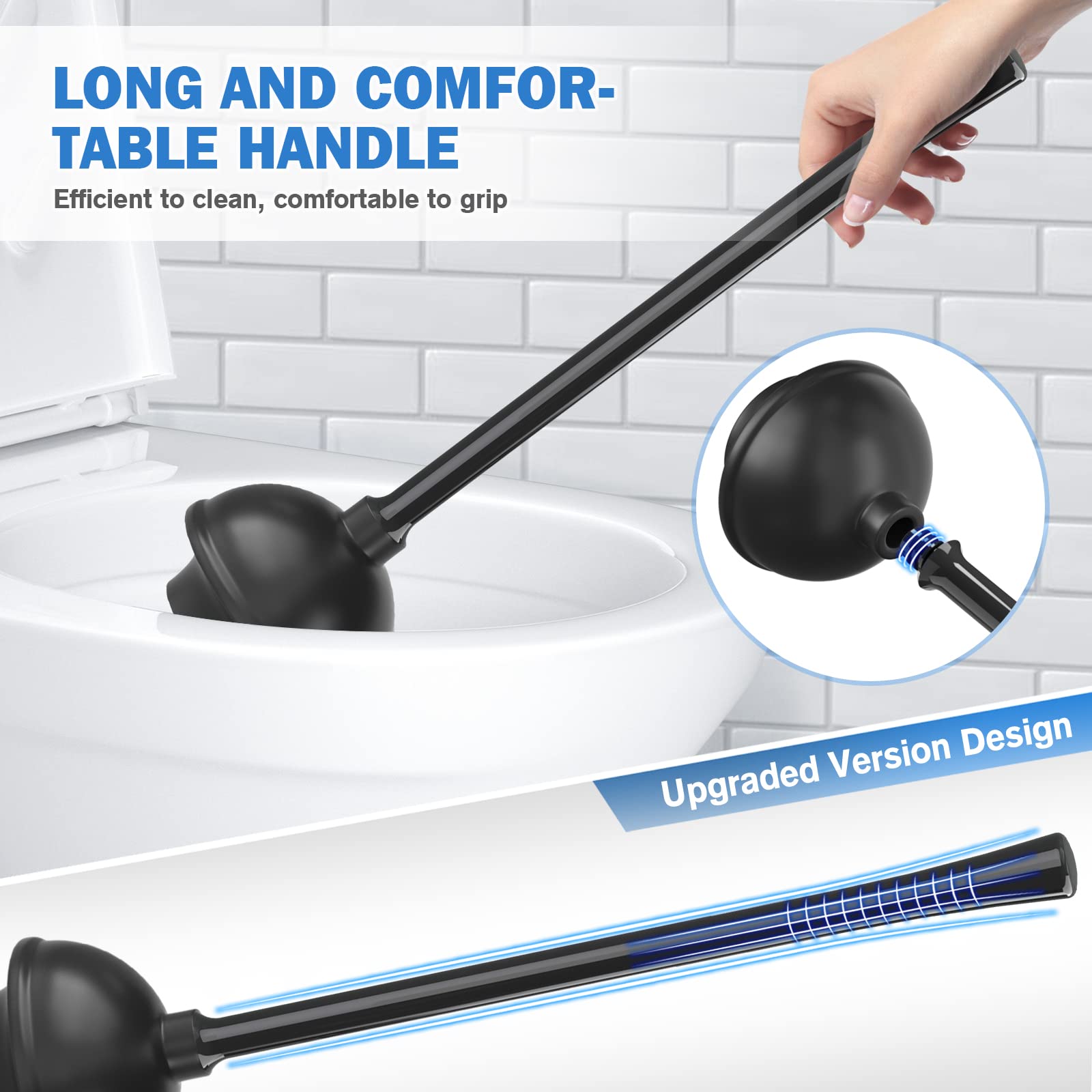 Toilet Plunger and Brush  Bowl Brush and Heavy Duty Toilet Plunger Set with Ventilated Holder  2-in-1 Bathroom Cleaning Combo with Modern Caddy Stand (Black)