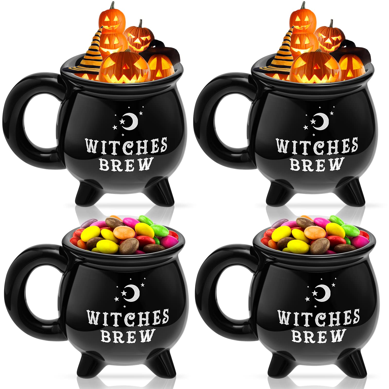 Witch Cauldron Ceramic Mugs 12 oz Witches Brew Coffee Cup, 4 Pcs